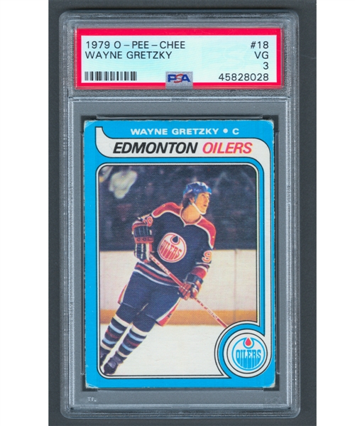 1979-80 O-Pee-Chee Hockey Card #18 HOFer Wayne Gretzky Rookie - Graded PSA 3
