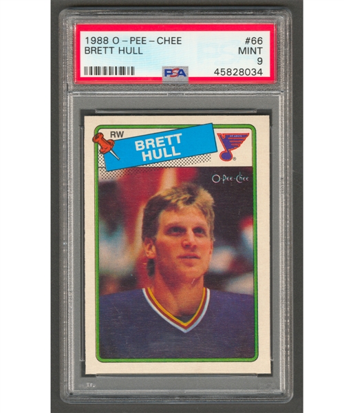 1988-89 O-Pee-Chee Hockey Card #66 HOFer Brett Hull Rookie - Graded PSA 9