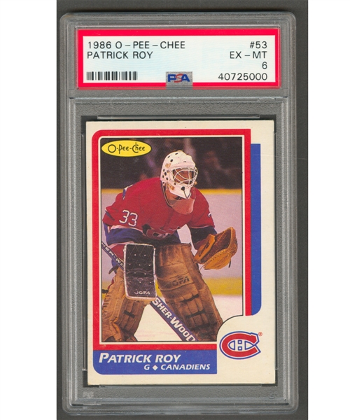 1986-87 O-Pee-Chee Hockey Card #53 HOFer Patrick Roy Rookie - Graded PSA 6
