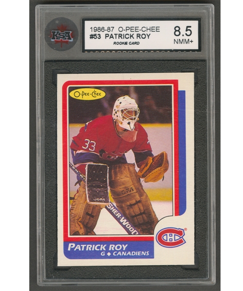 1986-87 O-Pee-Chee Hockey Card #53 HOFer Patrick Roy Rookie - Graded KSA 8.5