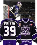 Felix Potvins 2001-02 Los Angeles Kings Game-Worn Playoffs Jersey from His Personal Collection with His Signed LOA – AM and 2002 NHL All-Star Game Patches! - Photo-Matched!