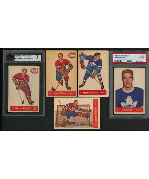 1957-58 Parkhurst Hockey Complete 50-Card Set with Maurice Richard and Tim Horton Graded Cards