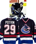 Felix Potvins 2000-01 Vancouver Canucks Game-Worn Away Jersey from His Personal Collection with His Signed LOA