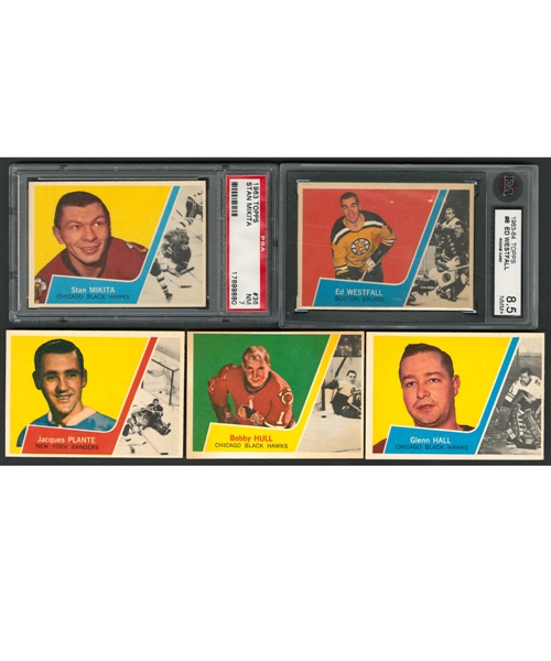 1963-64 Topps Hockey Complete 66-Card Set with Three Graded Cards Including #36 HOFer Stan Mikita (PSA 7)