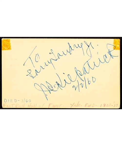 Deceased HOFer John Reed Kilpatrick Signed 1960 Postal Card - Honored Member of the Hockey Hall of Fame and College Football Hall of Fame