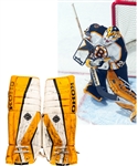 Felix Potvins 2003-04 Boston Bruins Koho Game-Worn Pads from His Personal Collection with His Signed LOA - Photo-Matched!