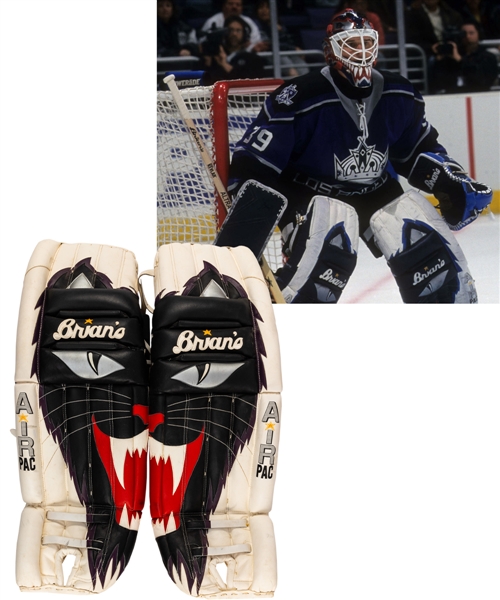 Felix Potvins 2000-01 Los Angeles Kings Brians Worn Pads from His Personal Collection with His Signed LOA 