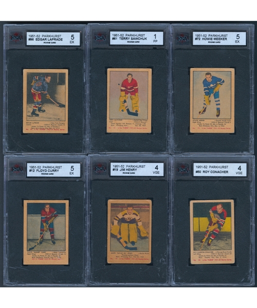 1951-52 Parkhurst Hockey Card Collection of 61 Including 59 KSA-Graded Cards Featuring #61 HOFer Terry Sawchuk Rookie
