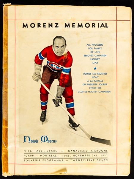 1937 Howie Morenz Memorial Game Program 