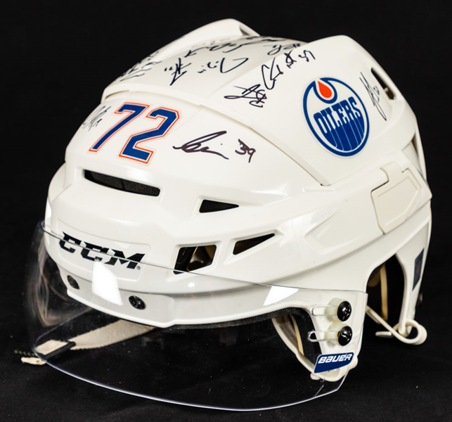Greg Chases 2015-16 Edmonton Oilers CCM Rookie Development Camp-Worn Team-Signed Helmet with Team LOA 