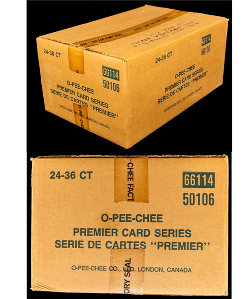 1990-91 O-Pee-Chee Premier Hockey Factory Sealed Case Containing 24 Unopened Boxes - Jaromir Jagr, Sergei Fedorov and Mike Modano Rookie Cards Year