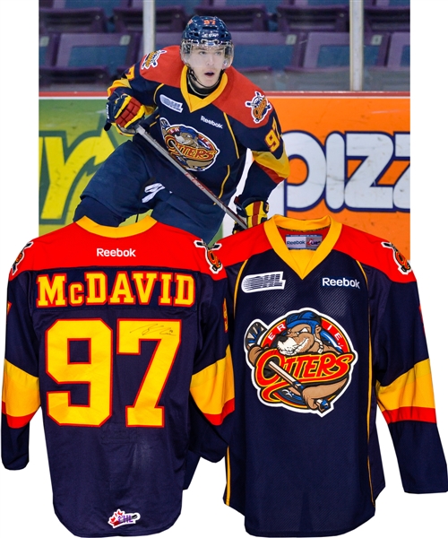 Connor McDavids 2012-13 OHL Erie Otters Signed Game-Worn Jersey with Team COA - OHL Rookie Season!