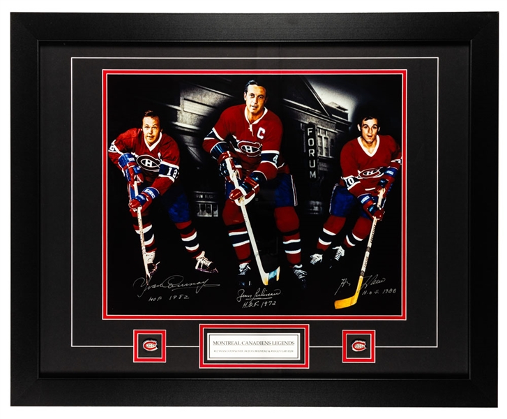 Jean Beliveau, Guy Lafleur and Yvan Cournoyer Signed “Montreal Canadiens Legends” Framed Photo Display (25 ½” x 31 ½”) 