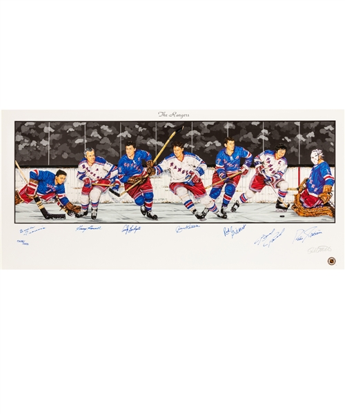 New York Rangers Limited-Edition Lithograph Autographed by 7 HOFers with LOA (18X39)