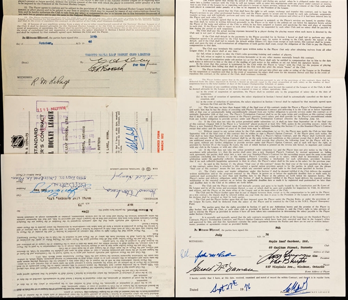 Toronto Maple Leafs 1940s/1970s Official NHL Players Contract Collection of 3 (Boesch, Butters and Boutette) with Deceased HOFers Clarence Campbell, Hap Day and Jim Gregory Signatures 