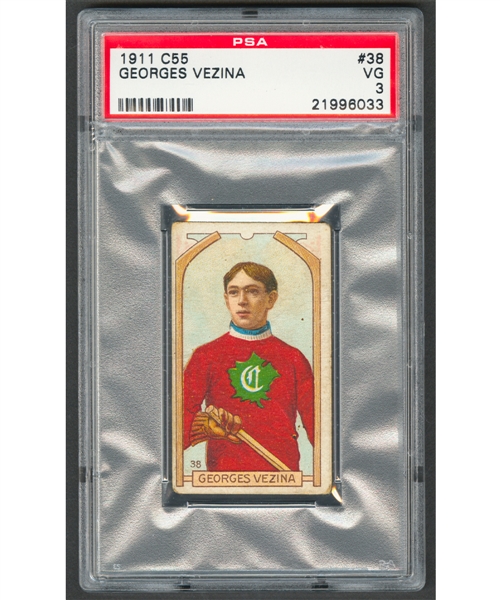 1911-12 Imperial Tobacco C55 Hockey Card #38 HOFer Georges Vezina Rookie - Graded PSA 3