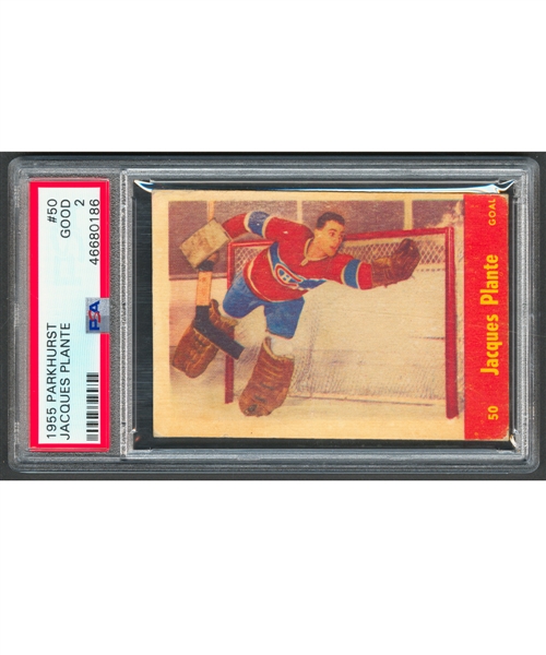 1955-56 Parkhurst Hockey Card #50 HOFer Jacques Plante Rookie - Graded PSA 2