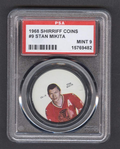 1968-69 Shirriff Hockey Coin #9 Stan Mikita - Graded PSA 9 - Pop-8 Highest Graded!
