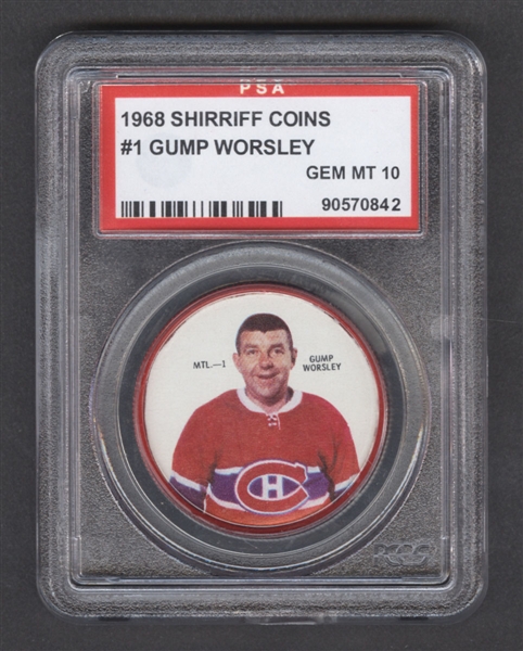 1968-69 Shirriff Hockey Coin #1 Gump Worsley - Graded PSA 10 - Pop-2 Highest Graded!