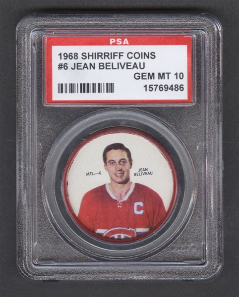 1968-69 Shirriff Hockey Coin #6 Jean Beliveau - Graded PSA 10 - Pop-1 Highest Graded!