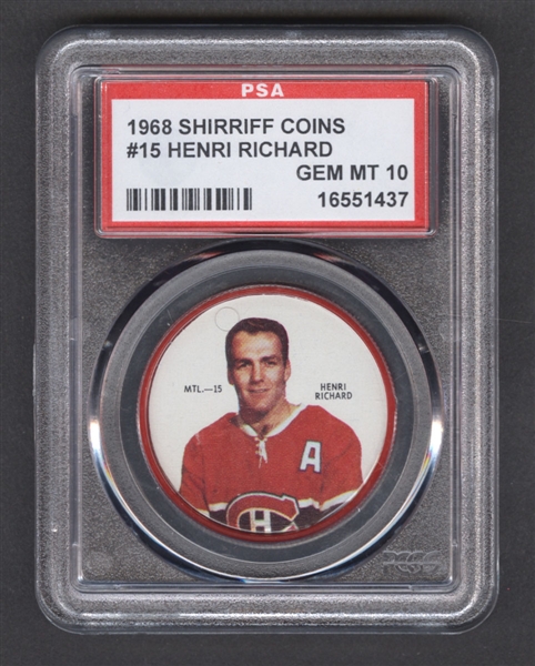 1968-69 Shirriff Hockey Coin #15 Henri Richard - Graded PSA 10 - Pop-1 Highest Graded!