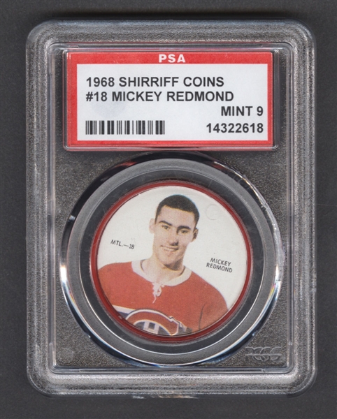 1968-69 Shirriff Hockey Coin #18 Mickey Redmond SP - Graded PSA 9