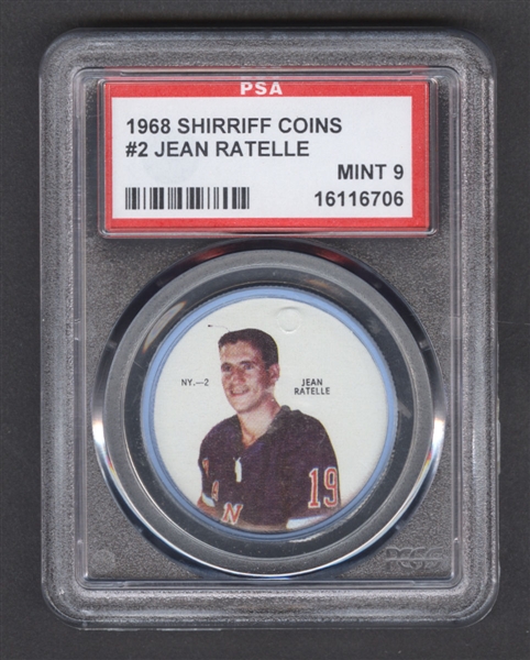 1968-69 Shirriff Hockey Coin #2 Jean Ratelle - Graded PSA 9 - Pop-9 Highest Graded!