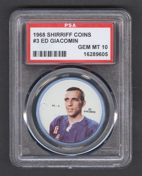 1968-69 Shirriff Hockey Coin #3 Ed Giacomin - Graded PSA 10 - Pop-4 Highest Graded!