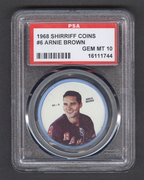 1968-69 Shirriff Hockey Coin #6 Arnie Brown - Graded PSA 10 - Pop-2 Highest Graded!