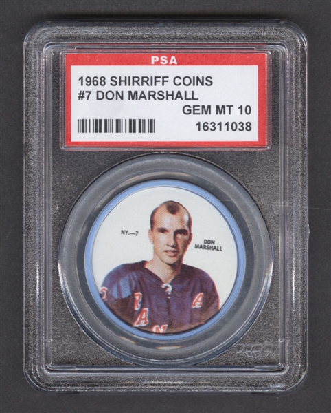 1968-69 Shirriff Hockey Coin #7 Don Marshall - Graded PSA 10 - Pop-2 Highest Graded!
