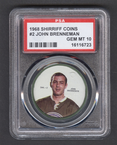 1968-69 Shirriff Hockey Coin #2 John Brenneman - Graded PSA 10 - Pop-2 Highest Graded!