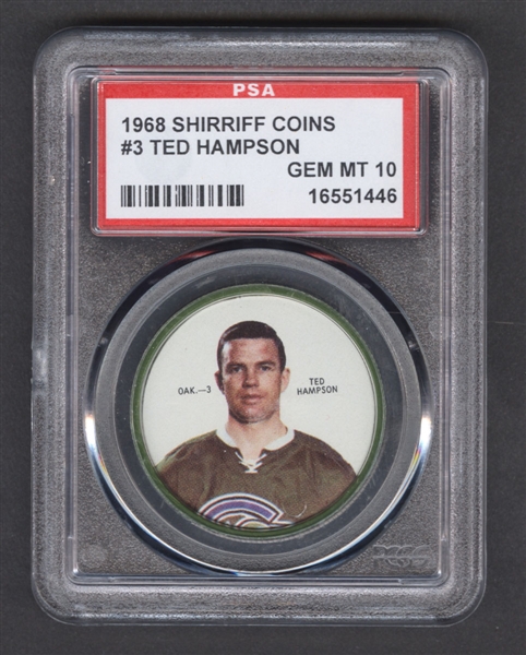 1968-69 Shirriff Hockey Coin #3 Ted Hampson - Graded PSA 10 - Pop-3 Highest Graded!