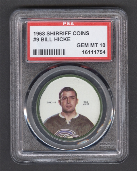 1968-69 Shirriff Hockey Coin #9 Bill Hicke - Graded PSA 10 - Pop-3 Highest Graded!