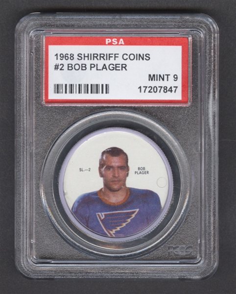 1968-69 Shirriff Hockey Coin #2 Bob Plager - Graded PSA 9