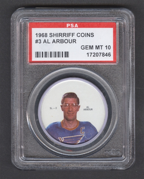 1968-69 Shirriff Hockey Coin #3 Al Arbour - Graded PSA 10 - Pop-3 Highest Graded!