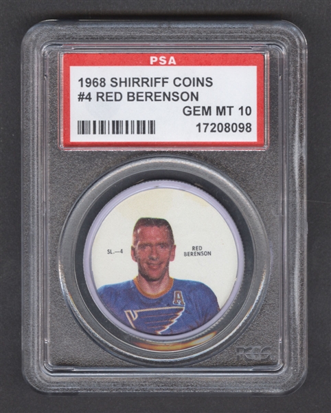 1968-69 Shirriff Hockey Coin #4 Red Berenson - Graded PSA 10 - Pop-1 Highest Graded!