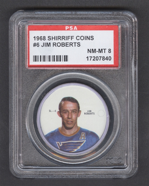1968-69 Shirriff Hockey Coin #6 Jim Roberts - Graded PSA 8
