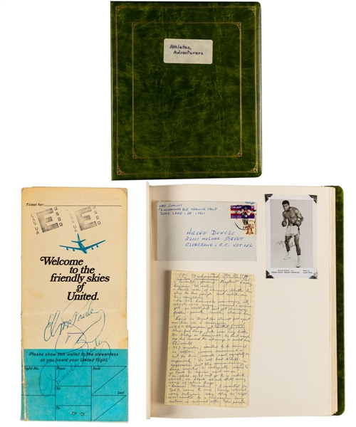 Entertainers, Athletes & Adventurers Scrapbook Filled with Signed Photos/Items Including Elvis Presley (and Priscilla), Muhammad Ali, Gordie Howe, Billie Jean King and Others - JSA Certified