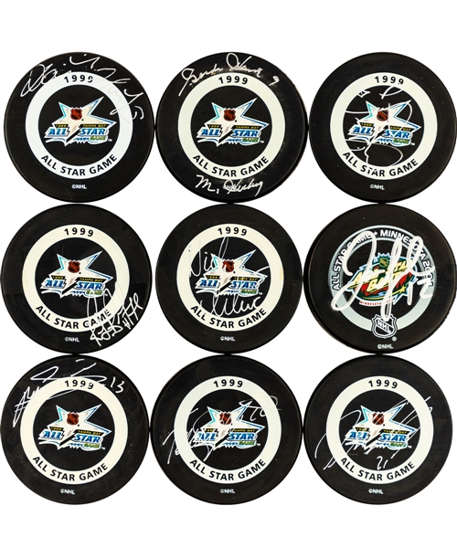 NHL All-Star Game Official Signed Puck Collection of 38 including Gretzky, Howe, Jagr, Forsberg and Yzerman 