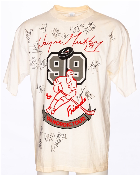 "Gretzky & Friends Ninety-Nine Nordic Tour" 1994 Team-Signed T-Shirt by 20 with Rick Tocchet Signed LOA Including Gretzky, Messier, Yzerman and Hull
