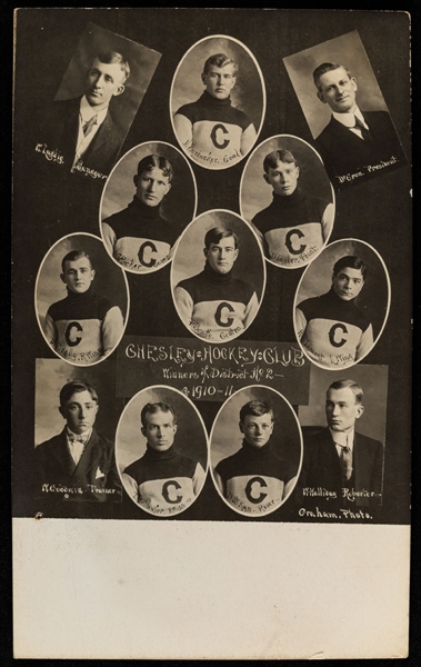 1910-11 Chesley Hockey Club Team Postcard Featuring HOFer Duncan "Mickey" MacKay