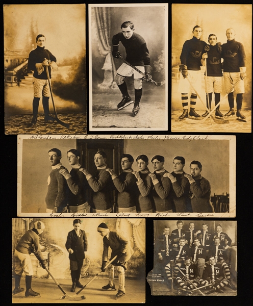Vintage 1900s to 1930s Hockey Postcard and Photo Collection of 30 including Individual Player and European Team Postcards Plus Rare 1908-09 Haileybury Hockey Team (Comets) Postcard 