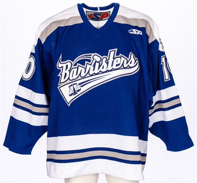 Demain des Hommes 2018 French-Language TV Series-Worn "Barristers Hockey Team" Home (Dark) Jersey (25) and Uniform Sock (13) Group 