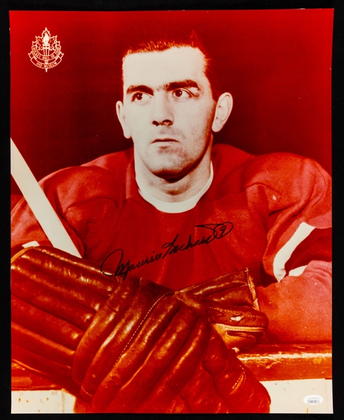 Deceased HOFer Maurice Richard Signed Montreal Canadiens Photo (JSA Authenticated) and Signed Index Cards (2 - Both SGC Authenticated)
