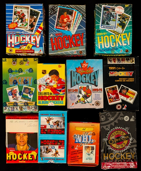 1979 to 1993 Panini, O-Pee-Chee and Topps Hockey Wax Boxes / Stickers Boxes (28)