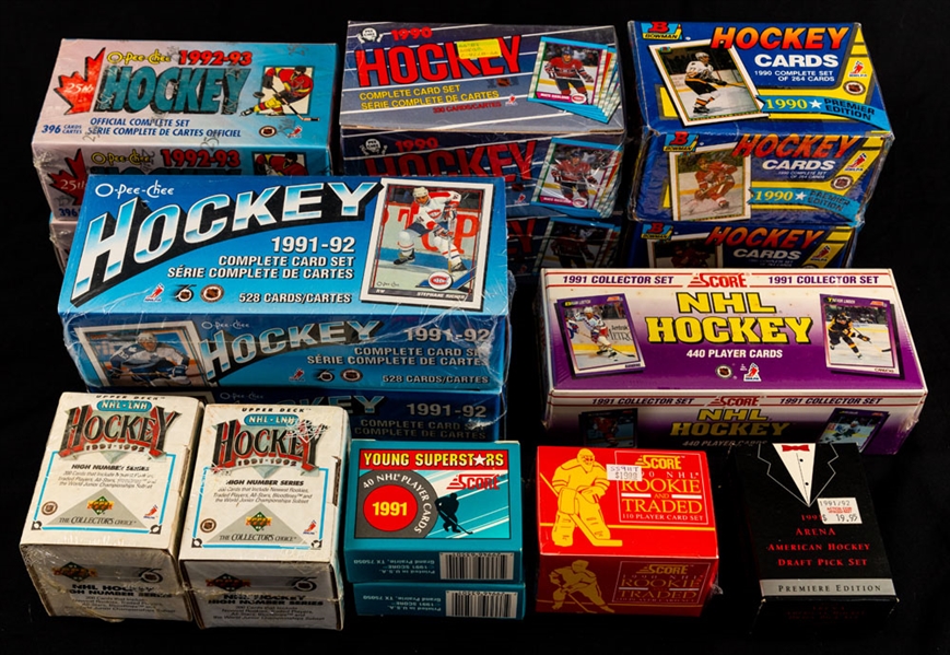 1989-90 to 1991-92 O-Pee-Chee, Upper Deck, Bowman, Score and Other Brands Hockey Factory Sets (15)