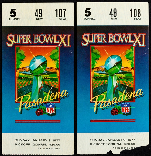 January 9th 1977 Super Bowl XI Ticket Stubs (2) - Oakland Raiders vs Minnesota Vikings