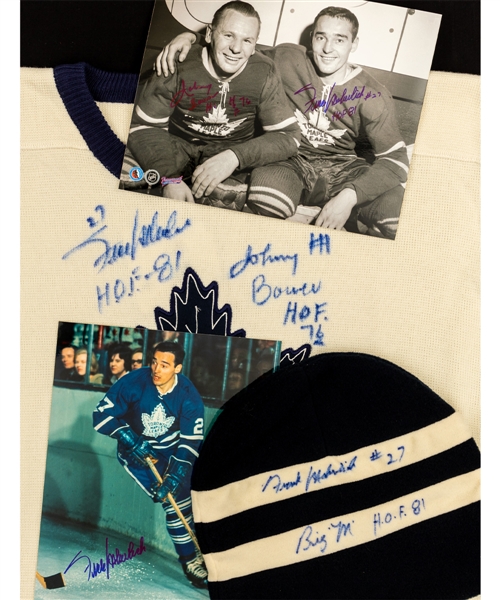 Frank Mahovlich and Johnny Bower Toronto Maple Leafs Autograph Collection (4 Pieces) from Frank Mahovlichs Personal Collection with Family LOA