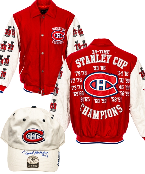 Montreal Canadiens 24-Time Stanley Cup Champions Jacket, Starter Jacket, Reebok Shirt Plus Mahovlich Signed Cap from Frank Mahovlichs Personal Collection with Family LOA