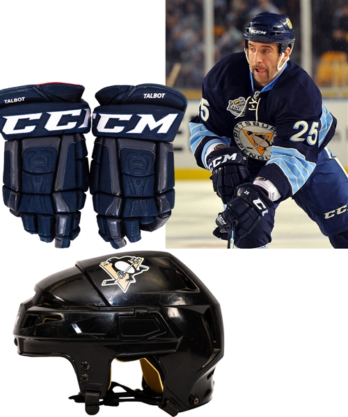 Maxime Talbot’s 2007-08 Pittsburgh Penguins Game-Worn Helmet Photo-Matched to the Regular Season and Stanley Cup Finals Plus Talbot’s 2011 Winter Classic Game-Used Photo-Matched Gloves 
